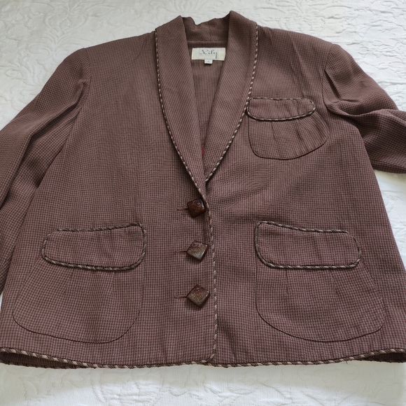 Lily by Zelda wool Blazer Jacket Houndstooth Brown Size 8 - Picture 3 of 10